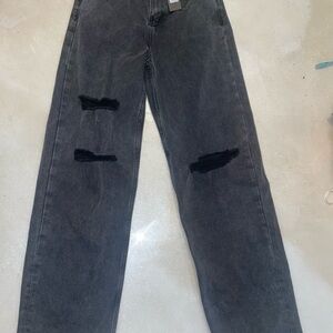 XS x 33”L MOTEL Denim Jeans Rips Parallel Black Wash NWT